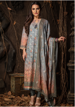 Grey Color Designer Viscose Straight Cut Suit